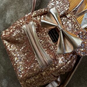 Disney Loungefly Minnie Mouse Rose Gold Mini Backpack with Bow